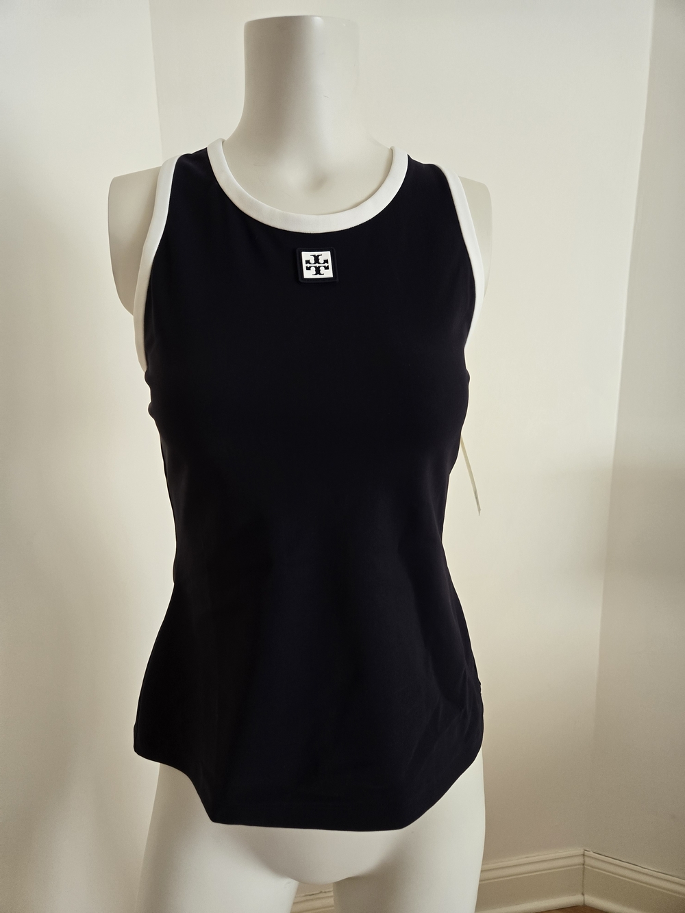 Tory Burch Black Tank with White Trim and Logo Patch